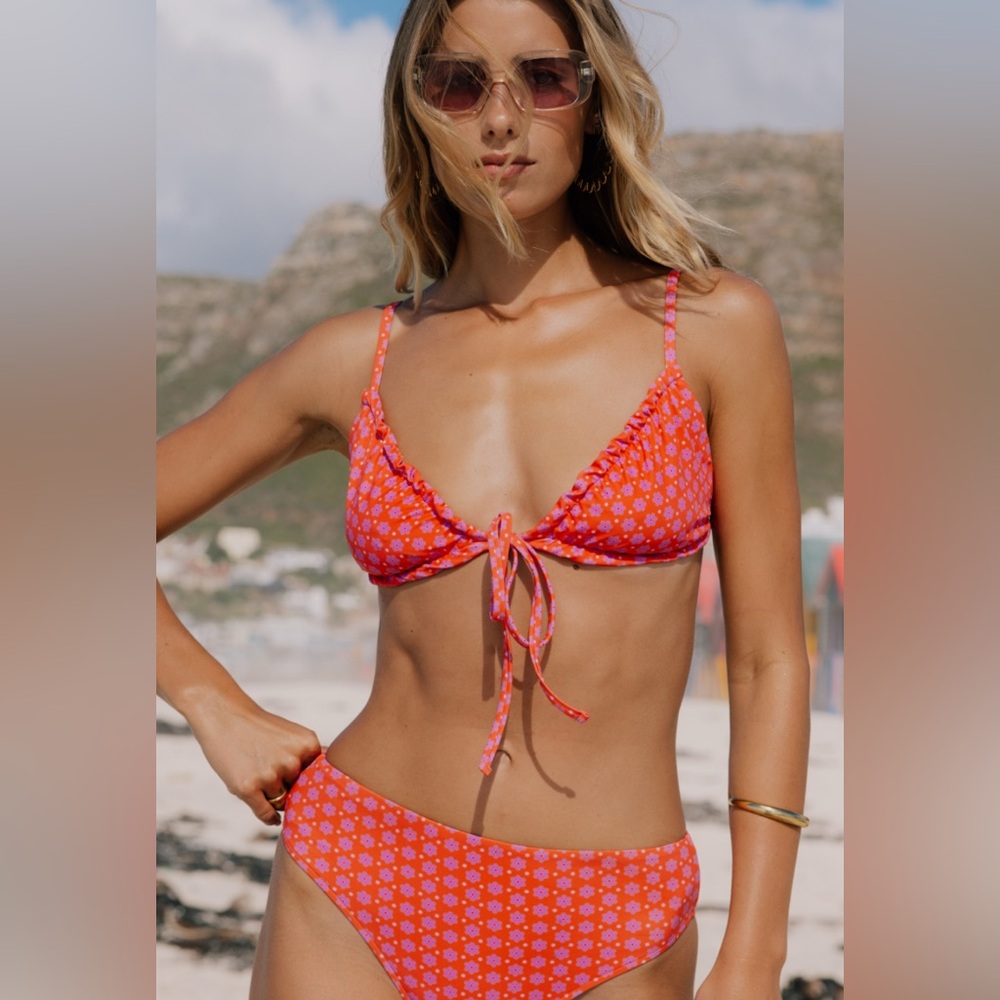 Red and White Polka Dot Bikini Top with Adjustable Straps